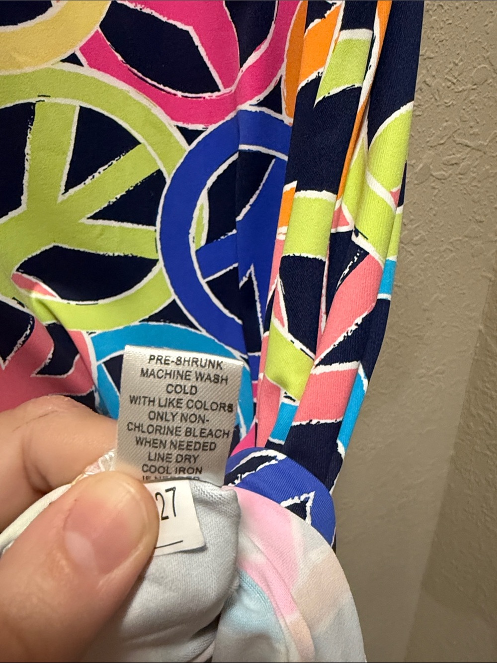 Lulu-B Multicolor Peace Sign Print Dress — Navy, Pink, Blue, Lime Green - Picture 6 of 7